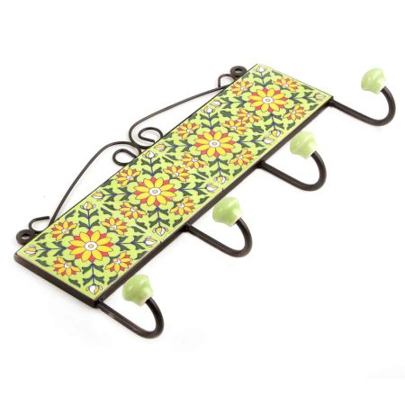 Lime Green Yellow Flower Tiles Hooks 